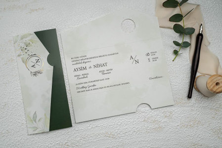 Invitatie de nunta florala verde cu model de marmura - cod 9332 [1]
