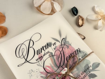 Invitatie de nunta ivory cu model floral si tiparire pe calc - cod 85842 [1]