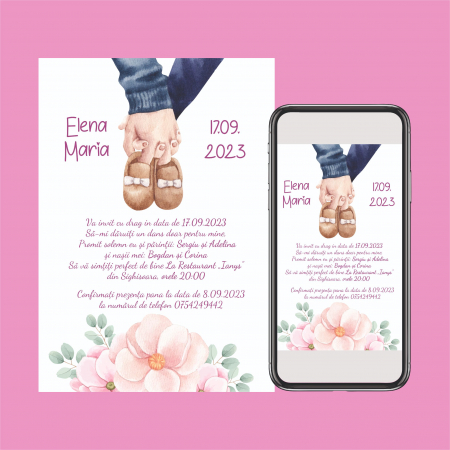 Nunta - Invitatie digitala botez cu maini si botosei cod 0057