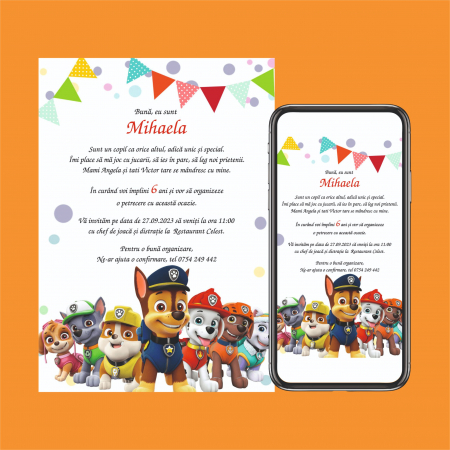 Nunta - Invitatie digitala pentru aniversare cu Patrula catelusilor cod 0070