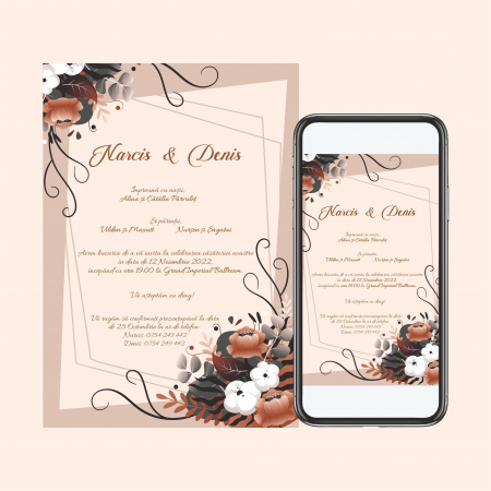 Nunta - Invitatie digitala eleganta cu motiv de toamna 0009