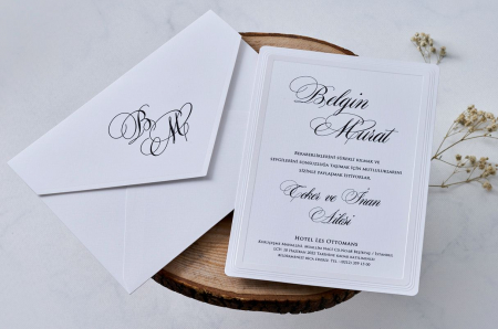Nunta - Invitatie de nunta eleganta alba cu model in relief - cod 1122