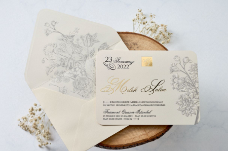 Nunta - Invitatie de nunta florala crem / bej - cod 1123