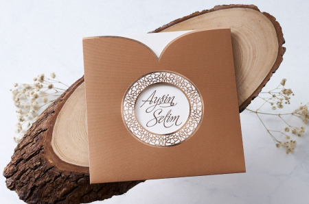 Nunta - Invitatie de nunta vintage maro - cod 1129