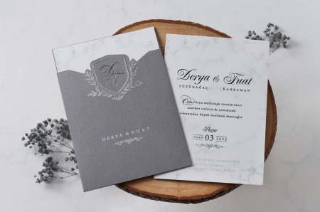 Nunta - Invitatie de nunta eleganta gri cu model de marmura - cod 1155