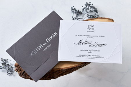 Nunta - Invitatie de nunta delicata cu plic gri - cod 1176