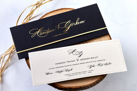 Nunta - Invitatie de nunta de lux cu plic negru si model auriu - cod 1181