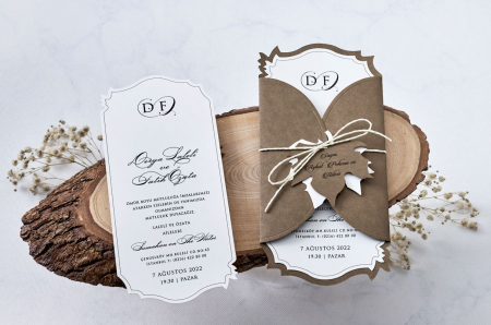 Nunta - Invitatie de nunta maro de toamna cu frunza - cod 1187
