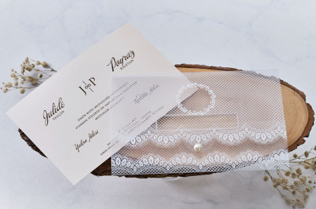 Invitatie de nunta delicata alba cu plic tip dantela - cod 1188 [2]