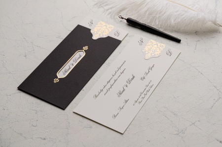 Invitatie de nunta eleganta neagra cu decupaj auriu - cod 9124 [1]