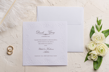 Nunta - Invitatie de nunta eleganta alba - cod 9128