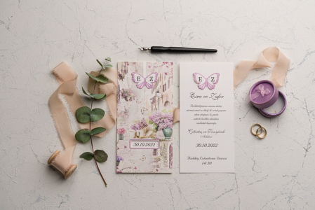 Invitatie de nunta delicata roz cu fluturi - cod 9131 [1]