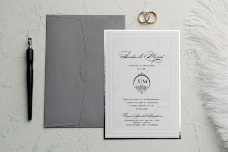 Nunta - Invitatie de nunta eleganta gri cu model argintiu - cod 9144