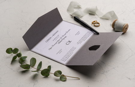 Invitatie de nunta eleganta gri cu decupaj argintiu - cod 9145 [1]
