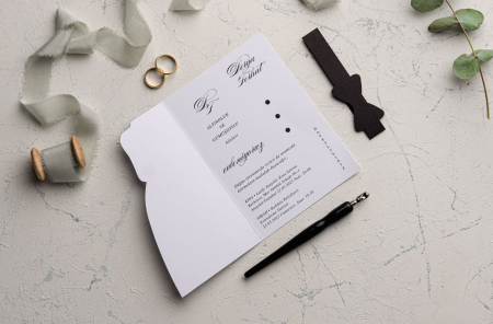 Nunta - Invitatie de nunta eleganta mire si mireasa cu inel de hartie - cod 9153
