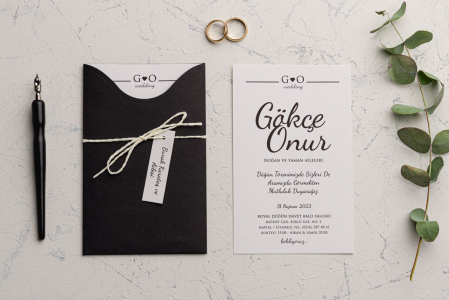 Nunta - Invitatie de nunta eleganta neagra cu snur - cod 9157
