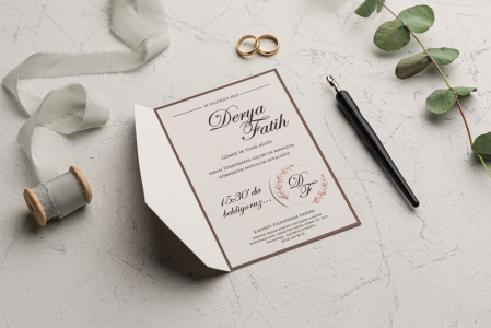 Invitatie de nunta maro cu frunze si model auriu - cod 9164 [1]