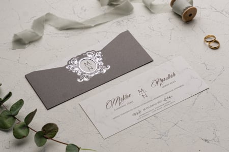 Invitatie de nunta eleganta gri cu decupaj argintiu - cod 9167 [1]