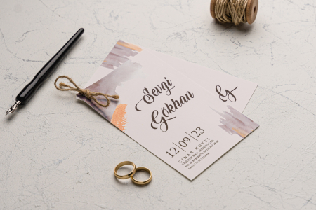 Nunta - Invitatie de nunta eleganta gri cu portocaliu si snur - cod 9187