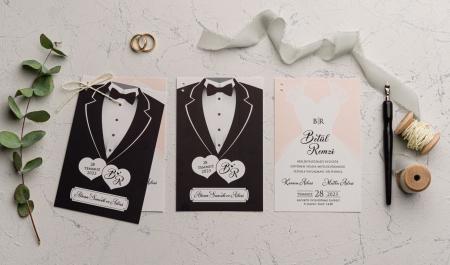 Invitatie de nunta eleganta de tip mire si mireasa cu snur - cod 9191 [1]