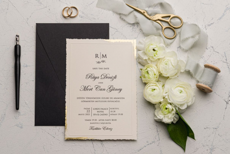 Invitatie de nunta eleganta crem / bej cu model auriu - cod 9192 [1]