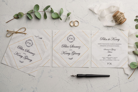 Invitatie de nunta eleganta alba cu auriu si frunze - cod 9201 [1]