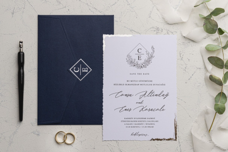 Nunta - Invitatie de nunta eleganta albastra cu model argintiu - cod 9207
