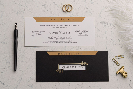 Invitatie de nunta eleganta maro cu decupaj auriu - cod 9235 [1]