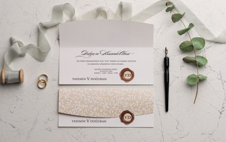 Nunta - Invitatie de nunta vintage crem / bej - cod 9239