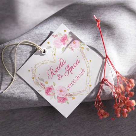 Nunta - Marturie de nunta patrata cu inimioara si flori delicate