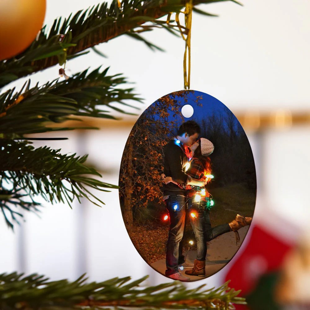 Glob foto - Ornament ceramica pentru brad personalizat - Oval