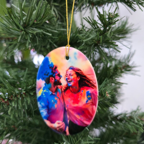 Glob foto - Ornament ceramica pentru brad personalizat - Oval