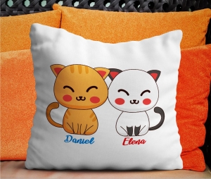Perne personalizate - Perna Personalizata Cuplu - Pisici + Nume