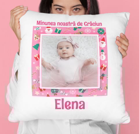 Perne Pentru Cupluri - Perna Personalizata - Minunea noastra de craciun fetita nume