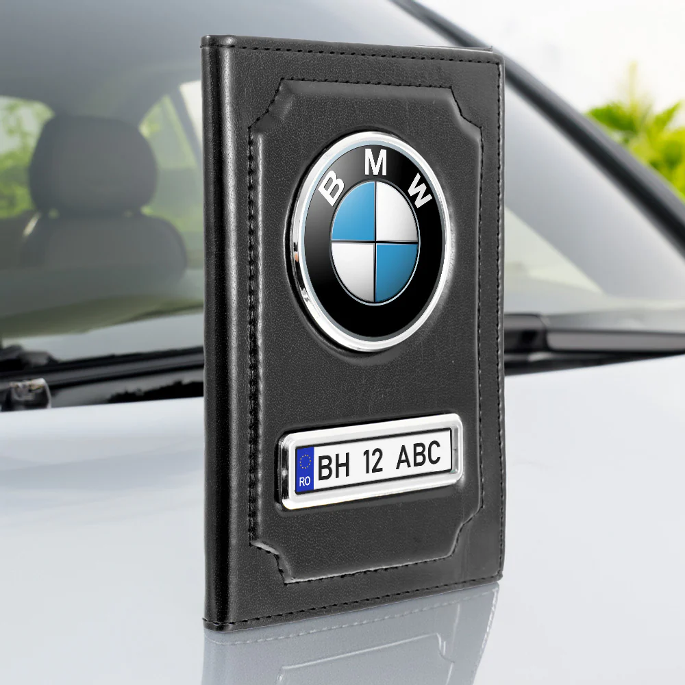 Portofel personalizat - Portofel pentru acte auto - negru personalizat cu poza si numar inmatriculare