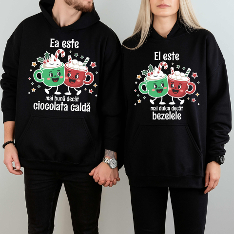 Set 2 Hanorace cuplu personalizate Craciun - Mai buna decat ciocolata mai dulce decat bezelele [1]