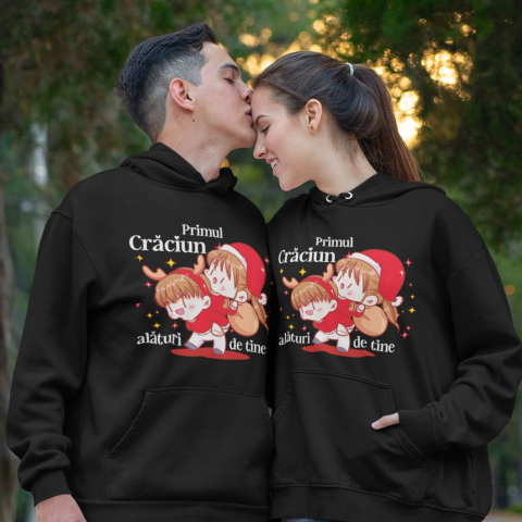 Set 2 Hanorace cuplu personalizate Craciun - Primul Craciun alaturi de tine [1]