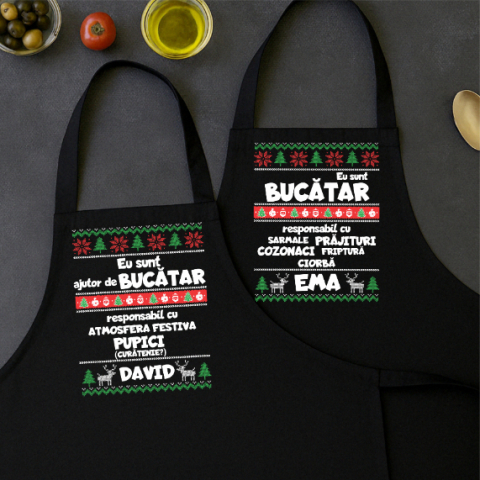 Sorturi Personalizate - Set 2 Sorturi personalizate - Bucatar si ajutor de bucatar de Craciun cu nume