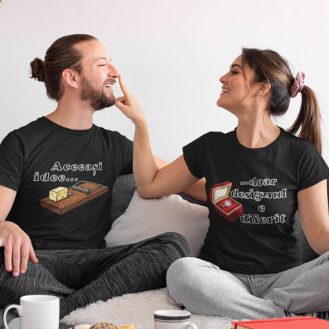 Tricouri Cuplu - Set 2 Tricouri Cuplu Personalizate - Aceeasi ideea doar designul e diferit