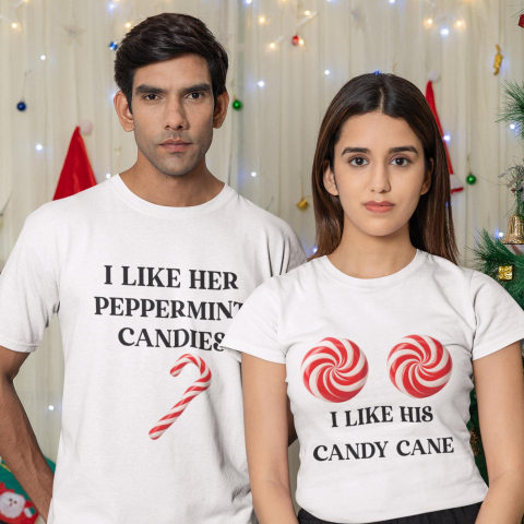 Set 2 Tricouri Cuplu Personalizate - I Like Her Peppermint Candies I Like His Candy Cane [1]