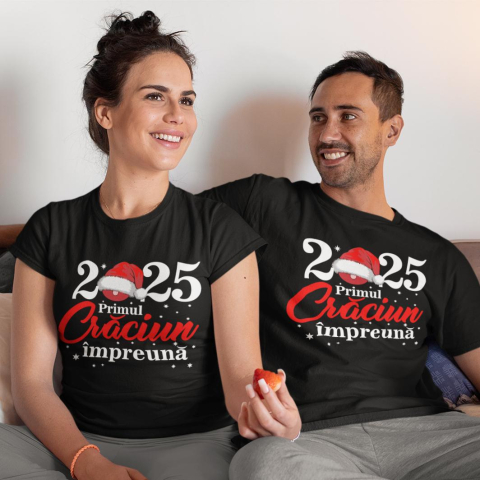 Cadouri De Sezon - Set 2 Tricouri Cuplu Personalizate - Primul Craciun impreuna + an