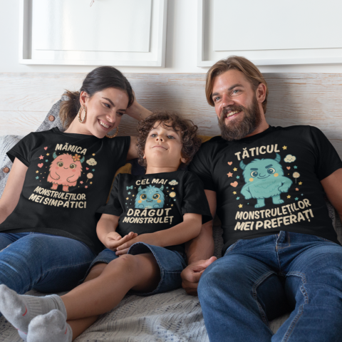 Tricouri Halloween - Set 3 Tricouri Halloween - Familie de monstruleti baiat