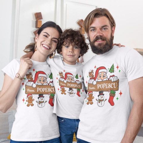 Tricouri Personalizate - Set 3 Tricouri Personalizate si Body Craciun - Mos + Nume Familie