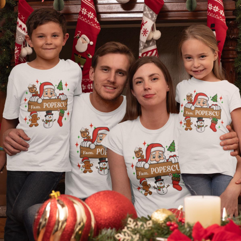 Set 3 Tricouri Personalizate si Body Craciun - Mos + Nume Familie [1]