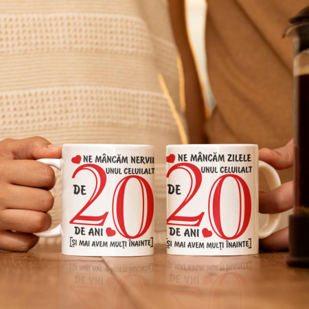 Cani personalizate - Set 2 Cani Personalizate Aniversare Casatorie - De 20 de ani Ne mancam zilele/ Ne mancam nervii  