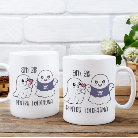 Cani Romantice - Set 2 Cani Personalizate cuplu - Am zis pentru totdeauna fantome  