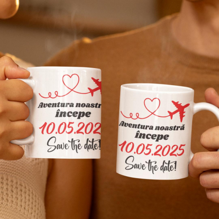 Cani Romantice - Set 2 Cani Personalizate Cuplu - Aventura noastra incepe acum save the date  
