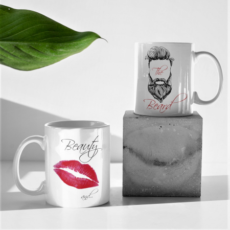 Cani de Cafea - Set 2 Cani Personalizate cuplu - Beauty and the Beard  