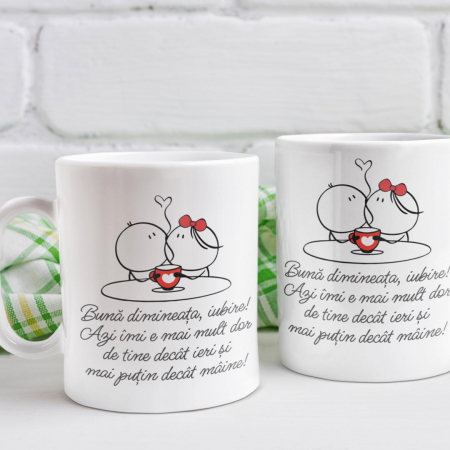 Cani Romantice - Set 2 Cani Personalizate cuplu - Buna dimineata iubire  