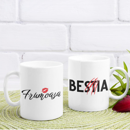 Cani Romantice - Set 2 Cani Personalizate cuplu - Frumoasa si bestia  